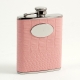 6 oz. Stainless Steel Flask in Pink "Croco" Leather with Engraving Medallion